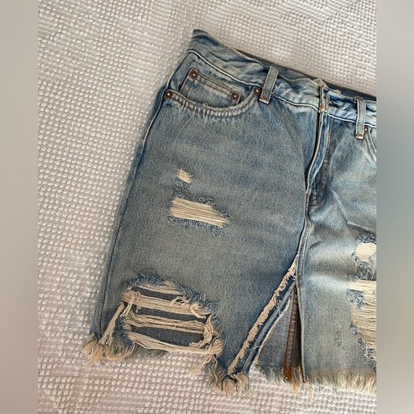 Free People We the Free Harvest Bell Denim Distressed Skirt - Picture 2 of 8